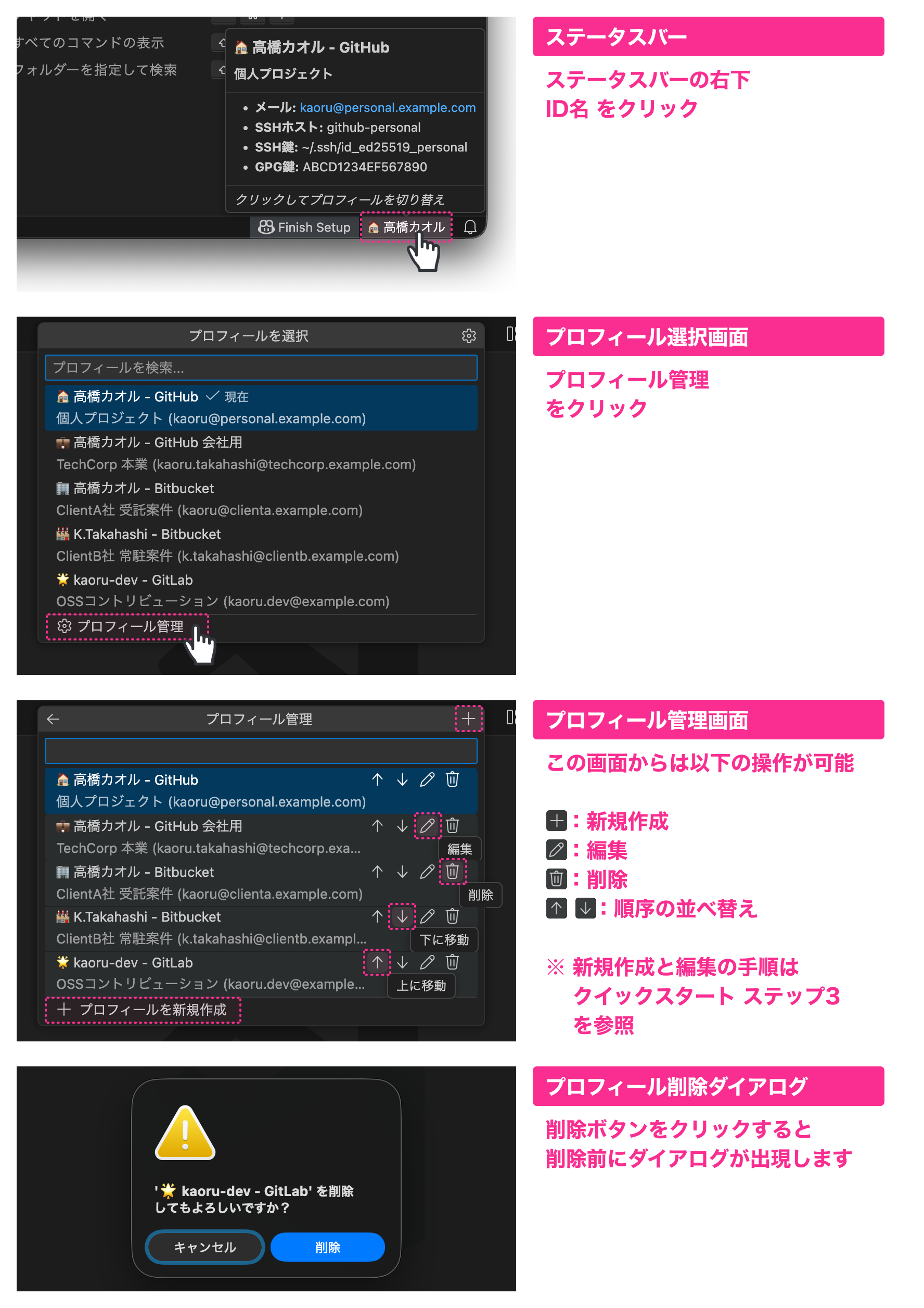 プロフィール管理:削除・並べ替えの操作ガイド